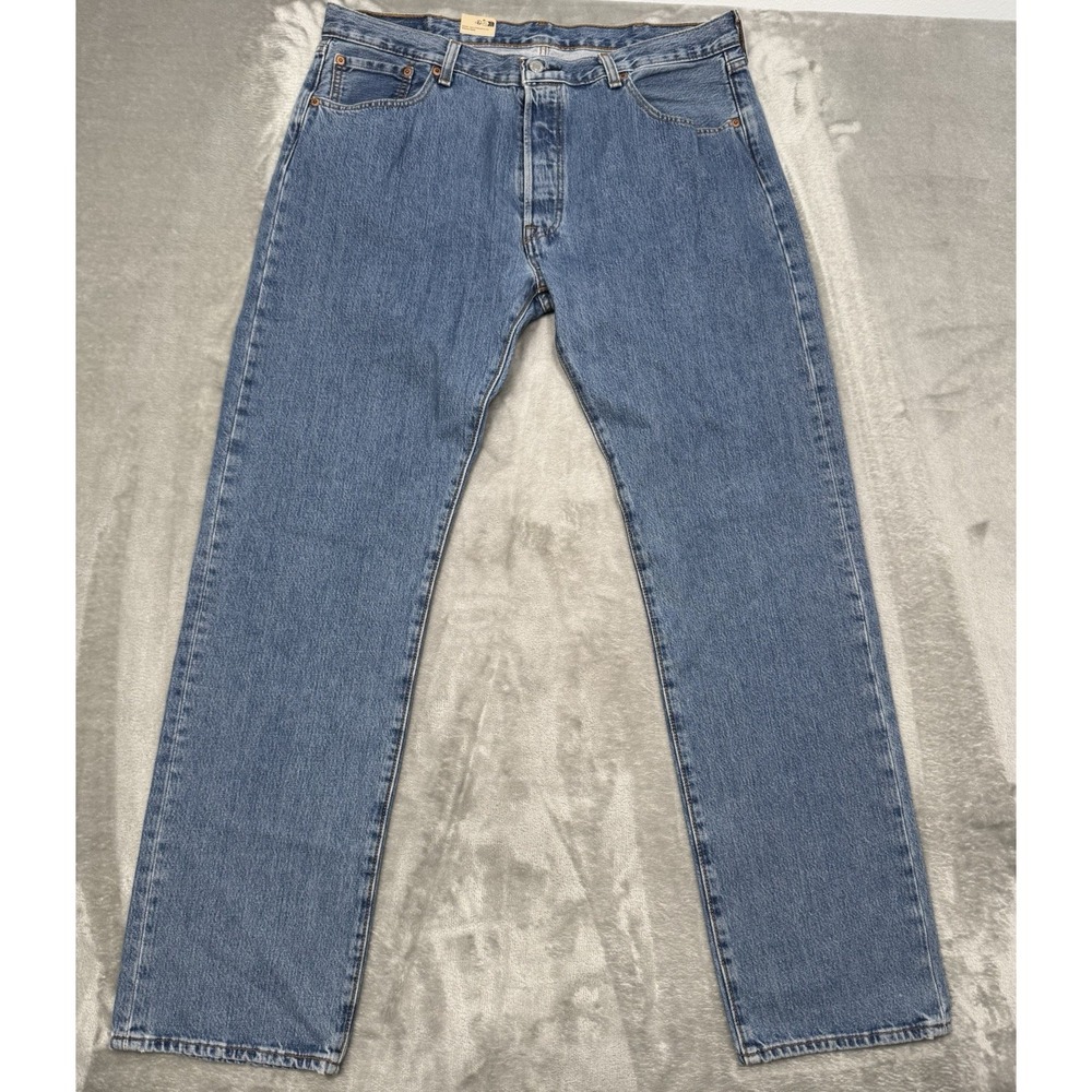 Levis 501 Jeans Mens 38x34 Straight Leg Button Fly Blue Denim Pants Light Wash